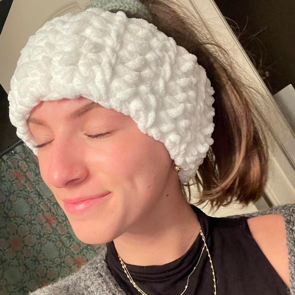 Crochet fluffy ear warmers/headband🤍